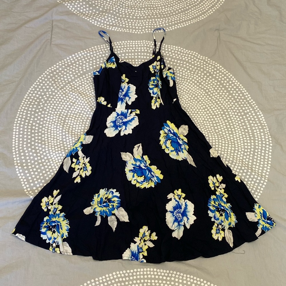 Cute navy with flowers spaghetti strap dress